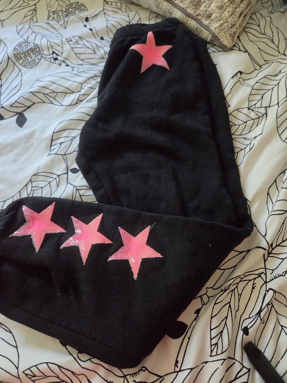 SO Kids Black Joggers with Pink Star Appliqués